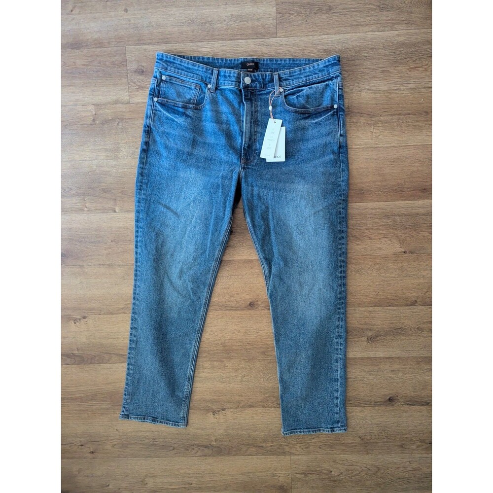 Quince Men's Warren Stretch Slim Jeans Azure Blue Organic Cotton Size 38X30 NWT
